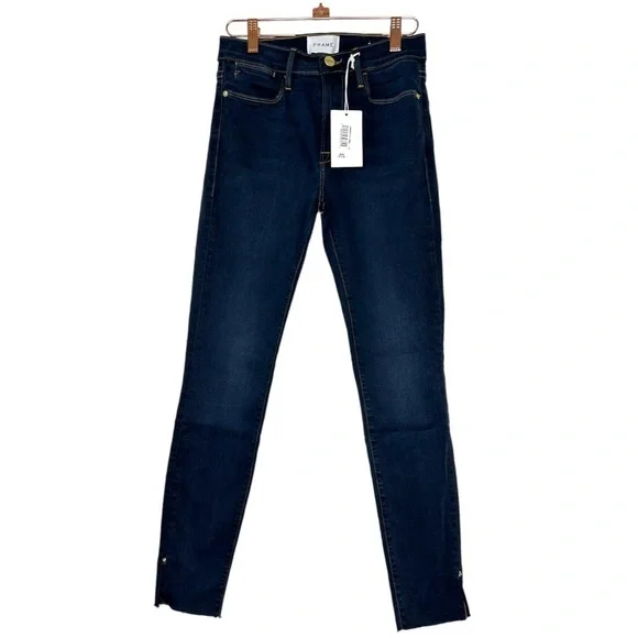 Frame Denim Revolve Le High Raw Edge Hem Ankle Slit Rivet Skinny Jeans Fonda - Picture 3 of 16